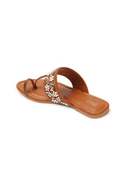 Anouk Tan Floral Embroidered One Toe Ethnic Flats view 4