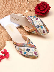 Gerief Embroidered Ethnic Block Heel Mules view 1