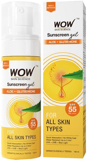 WOW Skin Science Sunscreen Gel SPF 55 PA++++ with Aloe + Glutathione 100ml | Matte Finish, No White 
