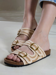 Inc.5 Crochet Double-Buckle Ethnic Flat Sliders Beige view 6