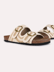 Inc.5 Crochet Double-Buckle Ethnic Flat Sliders Beige view 7