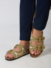 Inc.5 Crochet Double-Buckle Ethnic Flat Sliders Green view 1