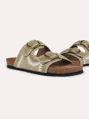 Inc.5 Crochet Double-Buckle Ethnic Flat Sliders Green view 2