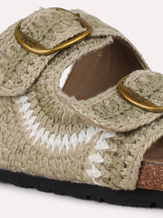 Inc.5 Crochet Double-Buckle Ethnic Flat Sliders Green view 3