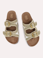 Inc.5 Crochet Double-Buckle Ethnic Flat Sliders Green view 4