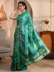 Libas green Bandhani satin silk saree with zari and stone work view 5