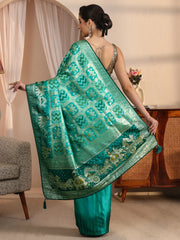 Libas green Bandhani satin silk saree with zari and stone work view 6
