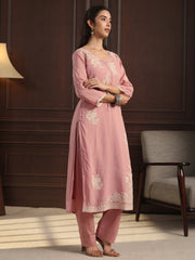 Libas pink chanderi suit view 3