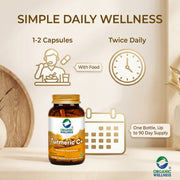 Organic Wellness Turmeric Curcumin 90 Veg Capsules | Organic Turmeric with Black Pepper | Joint, Imm