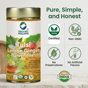 Organic Wellness Tulsi Lemon Ginger Green Tea 100g Tin | Loose Leaf | Immunity & Digestion