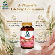 Organic Wellness Shatavari A+ 90 Veg Capsules | Organic Asparagus Racemosus Root | Women's Hormonal 