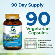 Organic Wellness Brahmi+ 90 Veg Capsules | Organic Bacopa Monnieri | Memory, Focus & Calm Mind