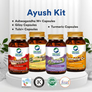 Organic Wellness Ayush Kit | Ashwagandha, Giloy, Tulsi & Turmeric Capsules | Immunity Regime
