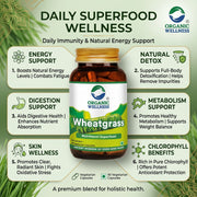 Organic Wellness Wheatgrass 90 Veg Capsules | Organic Triticum Aestivum | Chlorophyll-Rich Detox & E