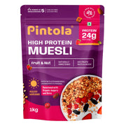 Pintola 24g High Protein Muesli, Fruit & Nut, 400g | Gluten-Free, Naturally Sweetened with Organic Jaggery & Dates, 22% Fruits, Nuts & Seeds, No Refined Sugar, Healthy Breakfast Cereal