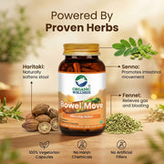 Organic Wellness Bowel-Move 90 Veg Capsules | Bael, Psyllium, Haritaki & Chandrasoor | Gentle Consti