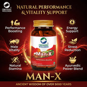 Organic Wellness Man-X 60 Veg Capsules | Ayurvedic Men's Vitality with Brahmi & Saffron | Stamina, E