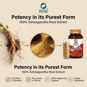 Organic Wellness Ashwagandha 90 Veg Capsules | Organic Withania Somnifera Root | Stress Relief, Stam