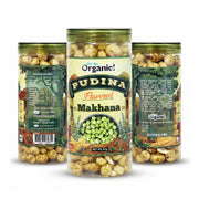 Oh So Organic Pudina Makhana 87g | Olive Oil Roasted Fox Nuts | Mint Flavoured Healthy Snack | Gluten Free Crunchy Makhana | Roasted Lotus Seeds Anytime Snack