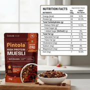 Pintola High Protein Muesli Dark Chocolate & Cranberry 400g, 24g Protein, High Fibre, Trans Fat Free with Brown Sugar, Real Fruits, Muesli for Breakfast Food, Muselies Fruit Nuts and Seeds (400g)