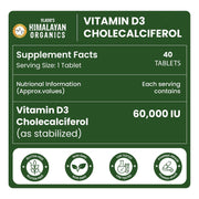 Vlado's Himalayan Organics Vitamin D3 60000 IU Tablets | Cholecalciferol I Vitamin D3 60k Supplement | Vitamin D 60000 iu Tablets | Cholecalciferol Supplement 60000iu for men & women | Orange Flavour - 40 Tablets