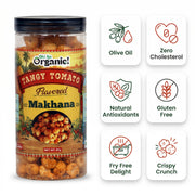 Oh So Organic Tangy Tomato Makhana 87g | Olive Oil Roasted Fox Nuts | Tomato Flavoured Healthy Snack | Gluten Free Crunchy Makhana | Roasted Lotus Seeds Anytime Snack