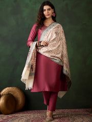 Sangria Ethnic Motifs Woven Pashmina Winter Shawl view 1