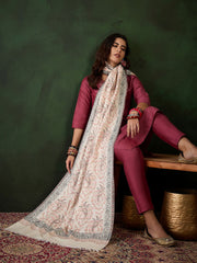 Sangria Ethnic Motifs Woven Pashmina Winter Shawl view 5