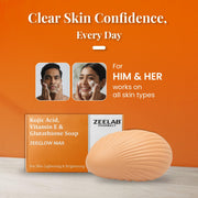 ZEELAB Zeeglow Max Kojic Acid, Vitamin E and Glutathione 75g Soap | Body Tan Removal Bath Soap For Glowing Skin | Remove Dark Spots & Hyperpigmentation
