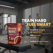 Pintola High Protein Muesli Dark Chocolate & Cranberry 400g, 24g Protein, High Fibre, Trans Fat Free with Brown Sugar, Real Fruits, Muesli for Breakfast Food, Muselies Fruit Nuts and Seeds (400g)