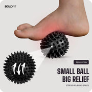 Boldfit Spike Massage Ball for Physiotherapy Spike Ball High Density Massage Roller for Pain Relief Full Body Acupressure Ball for Foot, Hand, Back Massage Lacrosse Ball Massage for Recovery, Plastic, Rubber - Black