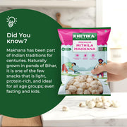 Khetika Premium Mithila Makhana 100g (Pack of 2) | Dry Fruits in Fresh, Raw Foxnut, Phool Makhana for Prasadam, Premium Lotus Seeds, Rich in Calcium, Natural & Crunchy, Fit for Fasting, Direct from Farm