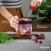 CÜRAA Manual Vegetable Chopper for Kitchen | ChopLab Lite By Chef Sanjyot Keer | Mini Chopper for Kitchen Use with Stainless Steel Blades – 650ml (Red)