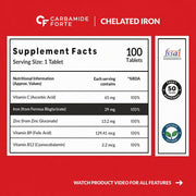Carbamide Forte Chelated Iron Supplement for Women | Folic Acid Tablets for Pregnancy | 100 Veg Tablets for Hair Growth with Iron Bisglycinate