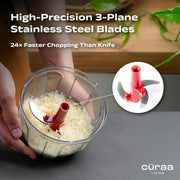 CÜRAA Manual Vegetable Chopper for Kitchen | ChopLab Lite By Chef Sanjyot Keer | Mini Chopper for Kitchen Use with Stainless Steel Blades – 650ml (Red)