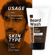 Ustraa Beard Wash Woody - 100 ml - Sulphate-free Beard Wash | Thick Foam, No Post-wash Dryness, Cleansed & Smooth Beard | Beard Shampoo for Germ-Free Beard