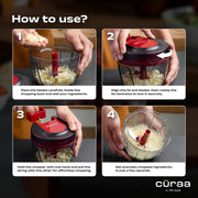 CÜRAA Manual Vegetable Chopper for Kitchen | ChopLab Lite By Chef Sanjyot Keer | Mini Chopper for Kitchen Use with Stainless Steel Blades – 650ml (Red)