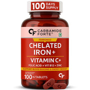Carbamide Forte Chelated Iron Supplement for Women | Folic Acid Tablets for Pregnancy | 100 Veg Tablets for Hair Growth with Iron Bisglycinate