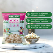 Khetika Premium Mithila Makhana 100g (Pack of 2) | Dry Fruits in Fresh, Raw Foxnut, Phool Makhana for Prasadam, Premium Lotus Seeds, Rich in Calcium, Natural & Crunchy, Fit for Fasting, Direct from Farm