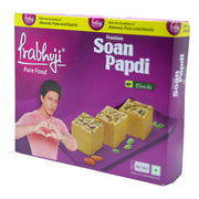 Prabhuji Soan Papdi 400g Box | Flaky Indian Sweet with Almond, Pista & Elaichi | Pure Veg Mithai