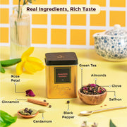 CHAYAM Kashmiri Kahwa Green Tea | 50g Loose Green Tea with Natural Saffron Flavour & Real Cardamom, Cinnamon, Cloves, Almond & Rose Petals | Boosts Immunity & Digestion | Authentic Kashmiri Chai