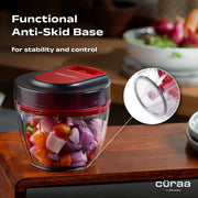 CÜRAA Manual Vegetable Chopper for Kitchen | ChopLab Lite By Chef Sanjyot Keer | Mini Chopper for Kitchen Use with Stainless Steel Blades – 650ml (Red)