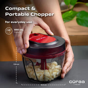 CÜRAA Manual Vegetable Chopper for Kitchen | ChopLab Lite By Chef Sanjyot Keer | Mini Chopper for Kitchen Use with Stainless Steel Blades – 650ml (Red)
