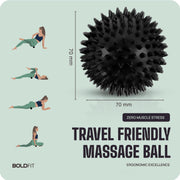 Boldfit Spike Massage Ball for Physiotherapy Spike Ball High Density Massage Roller for Pain Relief Full Body Acupressure Ball for Foot, Hand, Back Massage Lacrosse Ball Massage for Recovery, Plastic, Rubber - Black