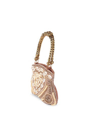 Odette Peach Shell Embroidered Bridal Clutch with Sling Strap view 2