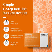 ZEELAB Zeeglow Max Kojic Acid, Vitamin E and Glutathione 75g Soap | Body Tan Removal Bath Soap For Glowing Skin | Remove Dark Spots & Hyperpigmentation