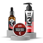Beardo Grooming Kit for Men – Beard Wash, Beard Oil & Mustache Wax | Purifying, Hydrating & Styling Beard Care Combo | Non-Sticky Formula for Smooth, Shiny Beard – Pack of 3
