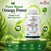 SwissLife Forever Vegan Omega 3 6 9 with Algal DHA | 60 Veg Capsules | Plant-Based Support for Brain