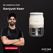 CÜRAA Chopper Electric for Kitchen | ChopLab Neo USB Vegetable Chopper for Kitchen Use by Chef Sanjyot Keer | Rechargeable Chopper with Stainless Steel Blades, 250ml, Beige