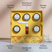 Shankara Kumkumadi Facial Kit - Hydrating Cleanser (12ml), Deep Cleanse Ubtan (4gm), Massage Cream (5gm), Calming Mask (5ml), Kumkumadi Oil (5ml) & Timeless Moisturizer (5ml) - (Combo Pack of 6)